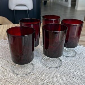 Vintage French Ruby Red Glasses Five Piece Set Luminarc Goblets